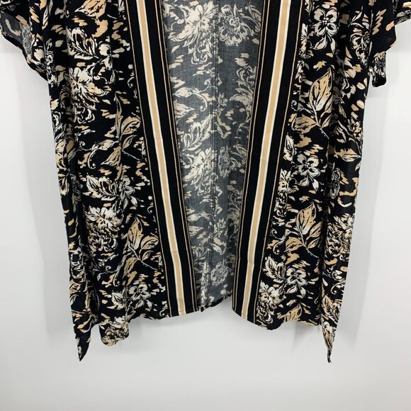 Maurices Kimono Black Floral Print Border Open Front - Picture 5 of 11